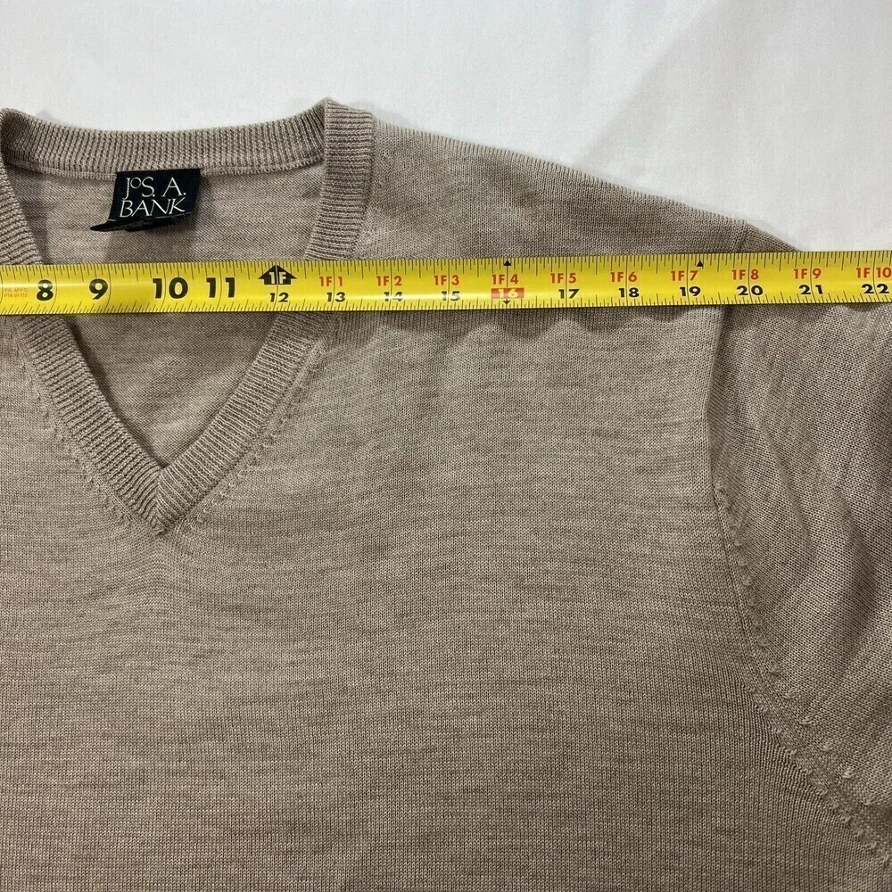 Jos A Bank Sweater Beige Merino Wool Blend V Neck Pullover Long Sleeve Men Sz XL